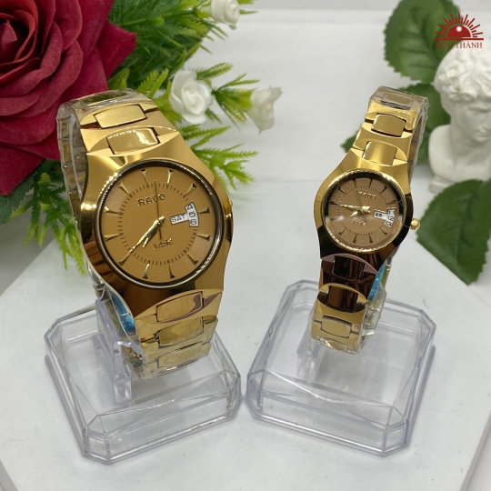 Đồng Hồ Cặp Đôi Đá Đúc Rado JL6053 Full Vàng Đồng