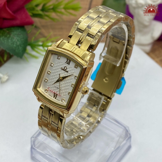 Đồng Hồ Nữ Omega Vuông 6438L - Vỏ Xi Dây Inox - Trắng Vàng