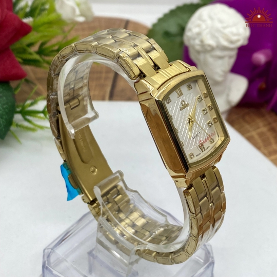 Đồng Hồ Nữ Omega Vuông 6438L - Vỏ Xi Dây Inox - Trắng Vàng