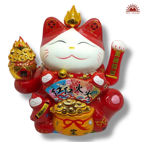 Mèo Thần Tài Vẫy Tay May Mắn -  Kim Vận Hỏa Lộc 32 cm
