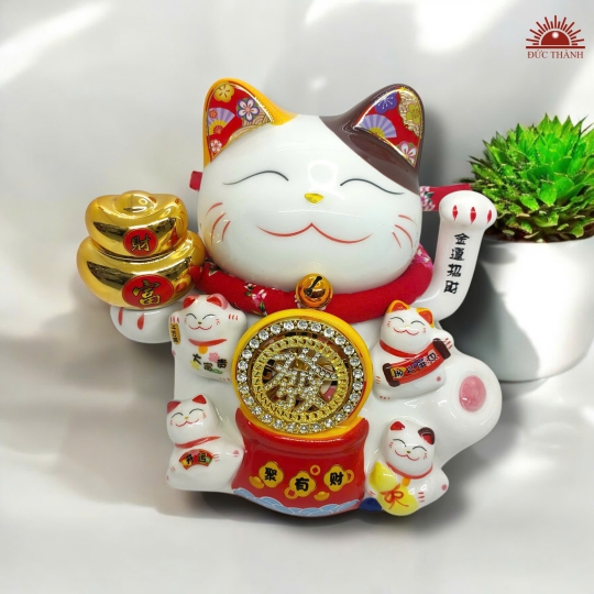 Mèo Thần Tài Vẫy Tay May Mắn -Hoàng Kim Nhị Lượng 22cm - 040