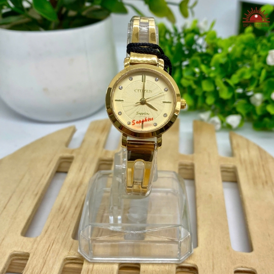 Đồng Hồ Nữ Citizen - Mặt Vàng  Niềng Vàng - 7115L