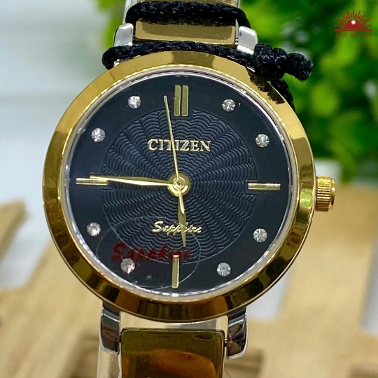 Đồng Hồ Nữ Citizen - Mặt Đen Niềng Vàng - 7115L