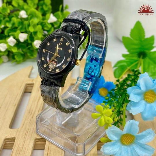 Đồng Hồ Nữ  Omega - Mặt Đen Niềng Đen - 804L
