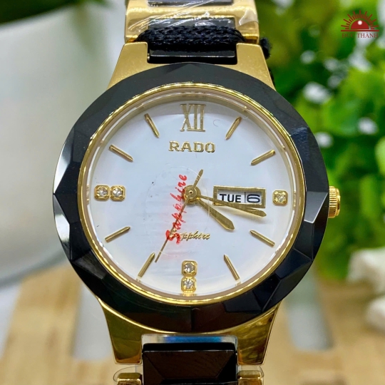 Đồng Hồ Nữ Rado- Mặt Trắng Niềng Đen Đá Sapphire - 6822