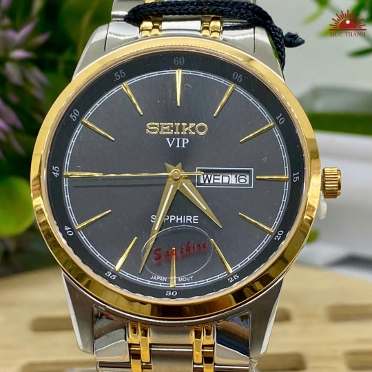 Đồng Hồ Nam Seiko - Mặt Đen Niềng Vàng - SK2084