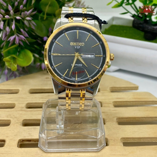Đồng Hồ Nam Seiko - Mặt Đen Niềng Vàng - SK2084
