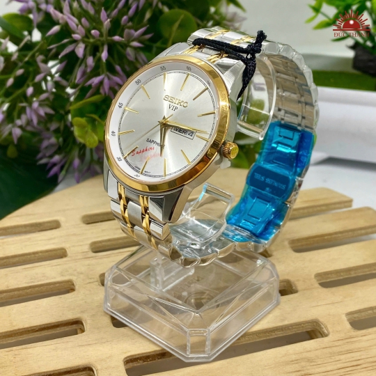 Đồng Hồ Nam Seiko - Mặt Trắng Niềng Vàng Vỏ Trắng- SK2084
