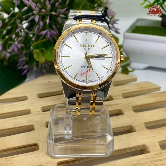 Đồng Hồ Nam Seiko - Mặt Trắng Niềng Vàng Vỏ Trắng- SK2084