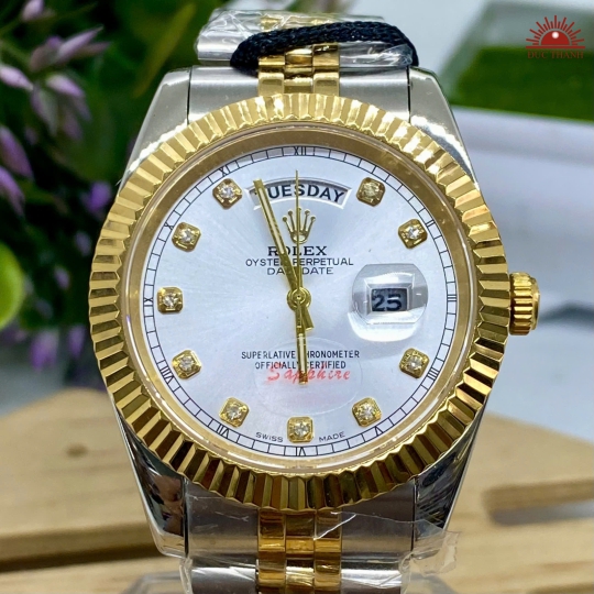 Đồng Hồ Nam Rolex - Mặt Trắng Niềng Vàng Vỏ Trắng - 16233