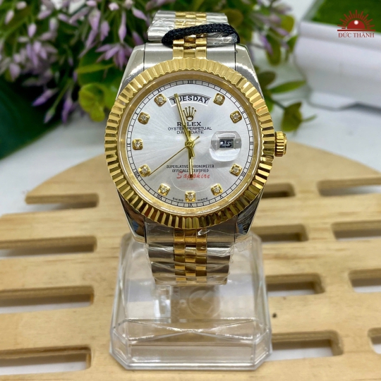 Đồng Hồ Nam Rolex - Mặt Trắng Niềng Vàng Vỏ Trắng - 16233