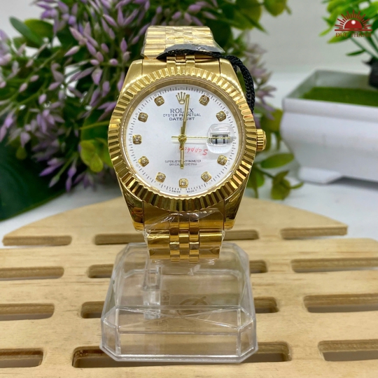Đồng Hồ Nam Rolex - Mặt Trắng Niềng Vàng Vỏ Vàng - 16233