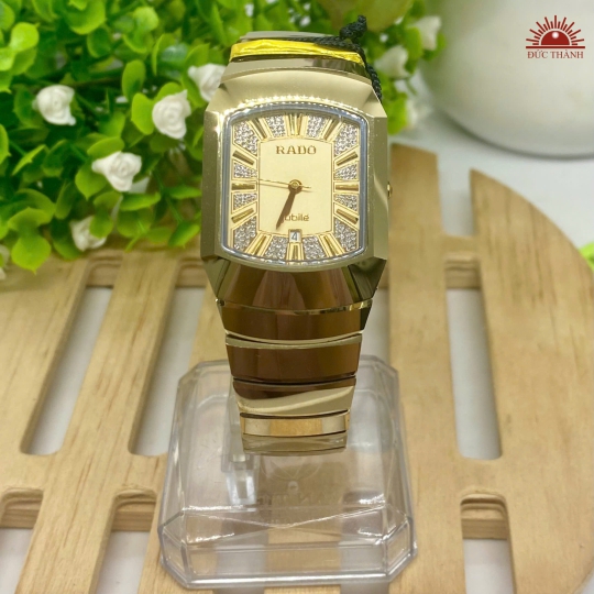 Đồng Hồ Nam Đá Đúc Rado - Mặt Vàng Niềng Vàng - K027